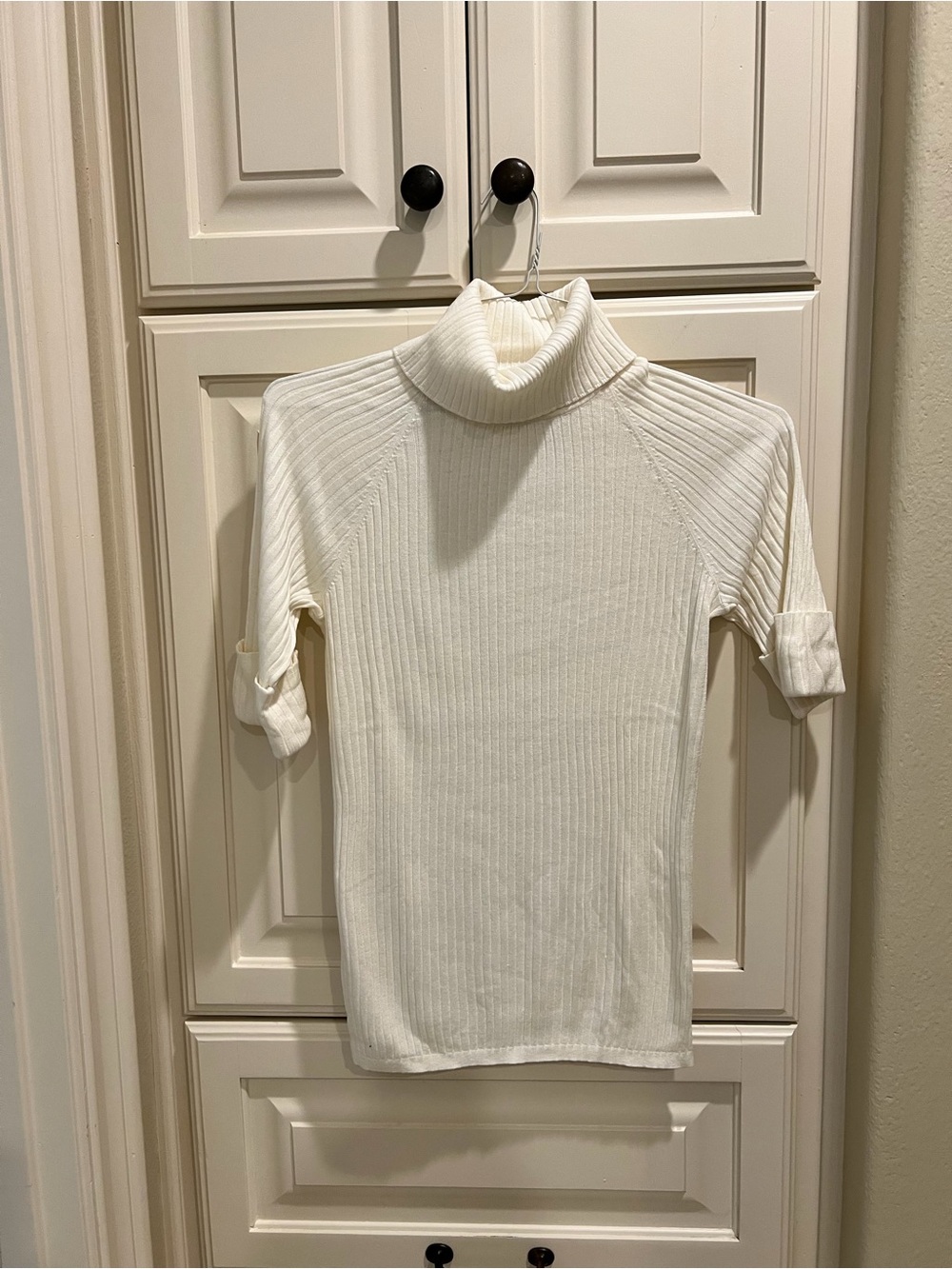 W by Worth Cream Ribbed Turtleneck Sweater